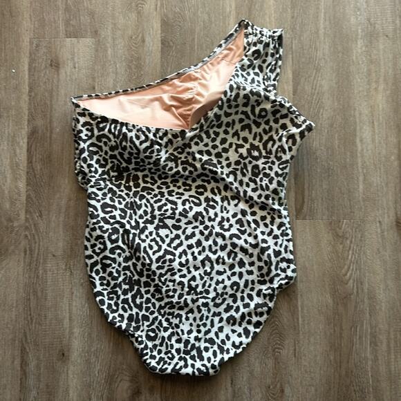 NWT J.Crew Ruched Leopard One Shoulder One Piece Swimsuit Size 22 Taupe Multi - Picture 5 of 5